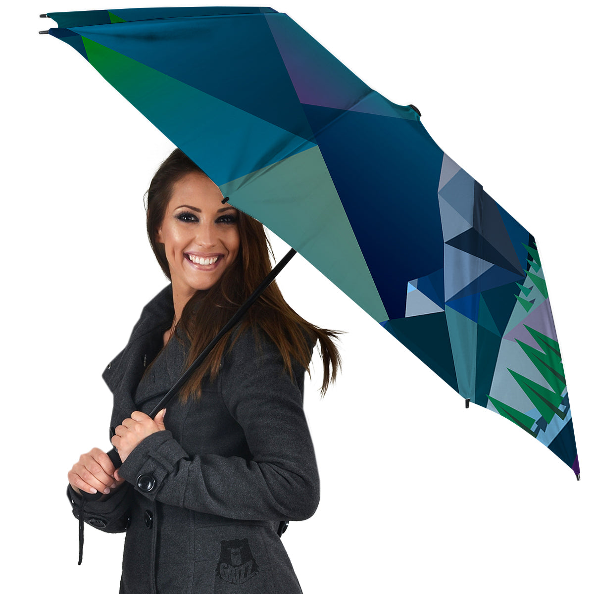 Northern Lights Geometric Polygonal Print Umbrella-grizzshop