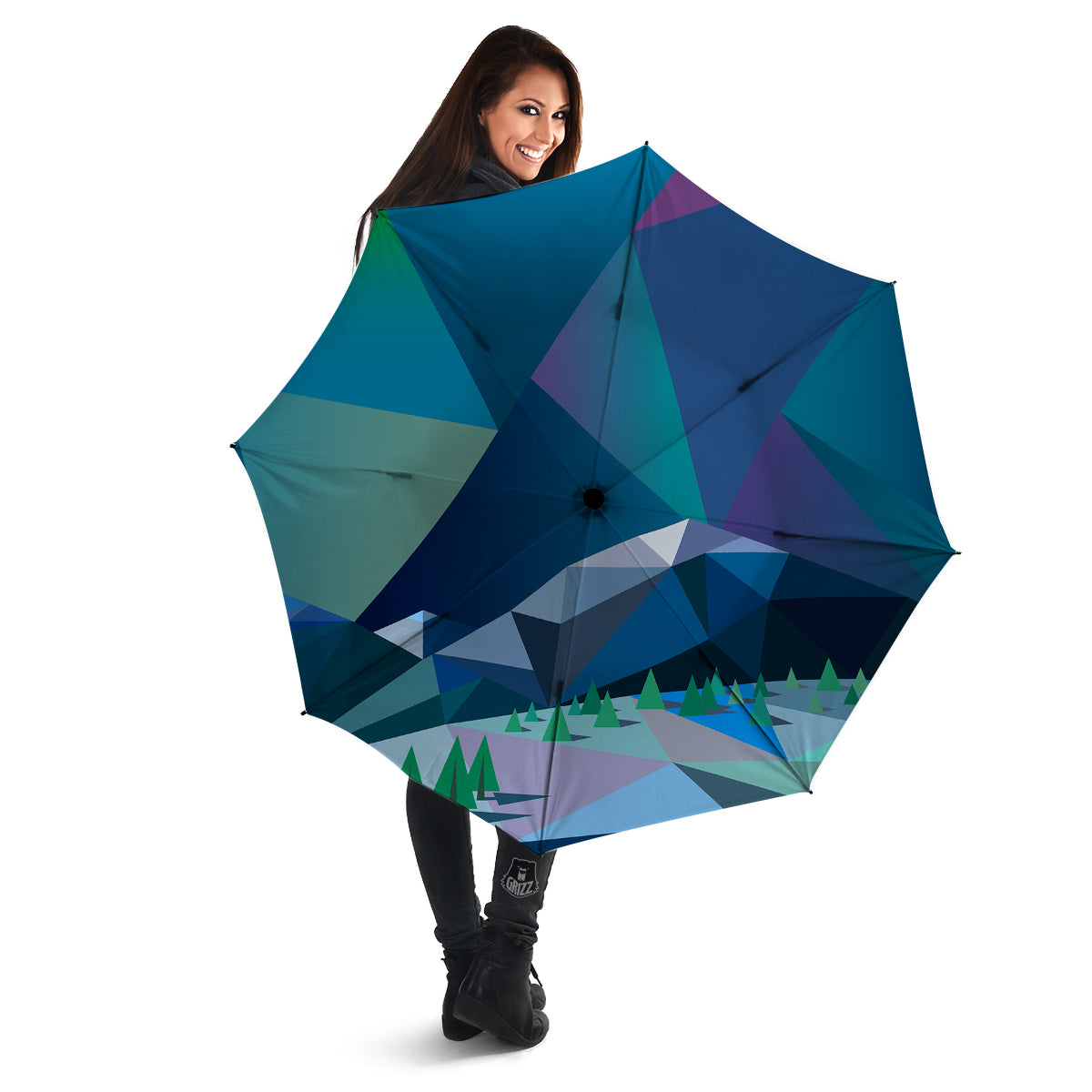 Northern Lights Geometric Polygonal Print Umbrella-grizzshop