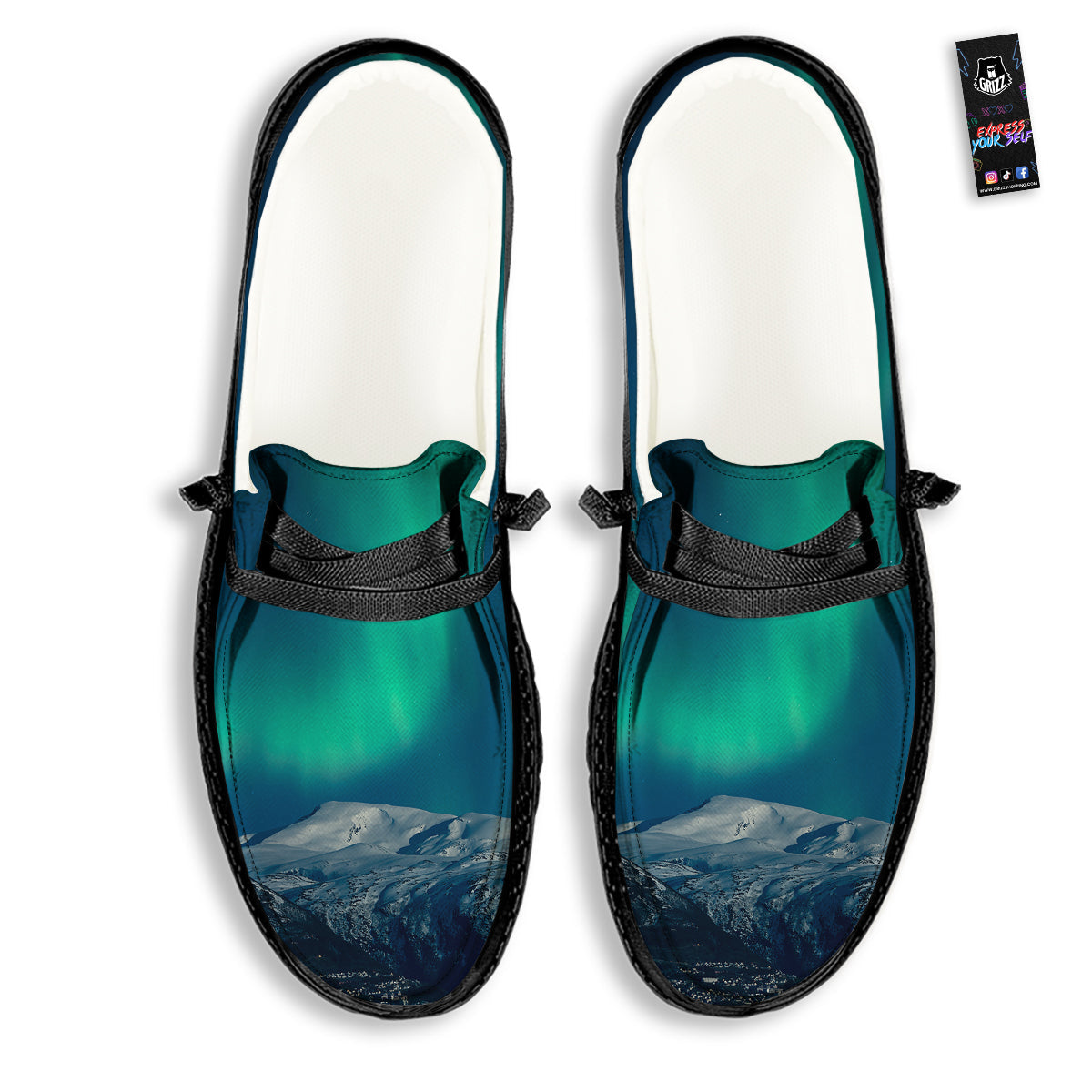 Northern Lights Print Black Loafers-grizzshop