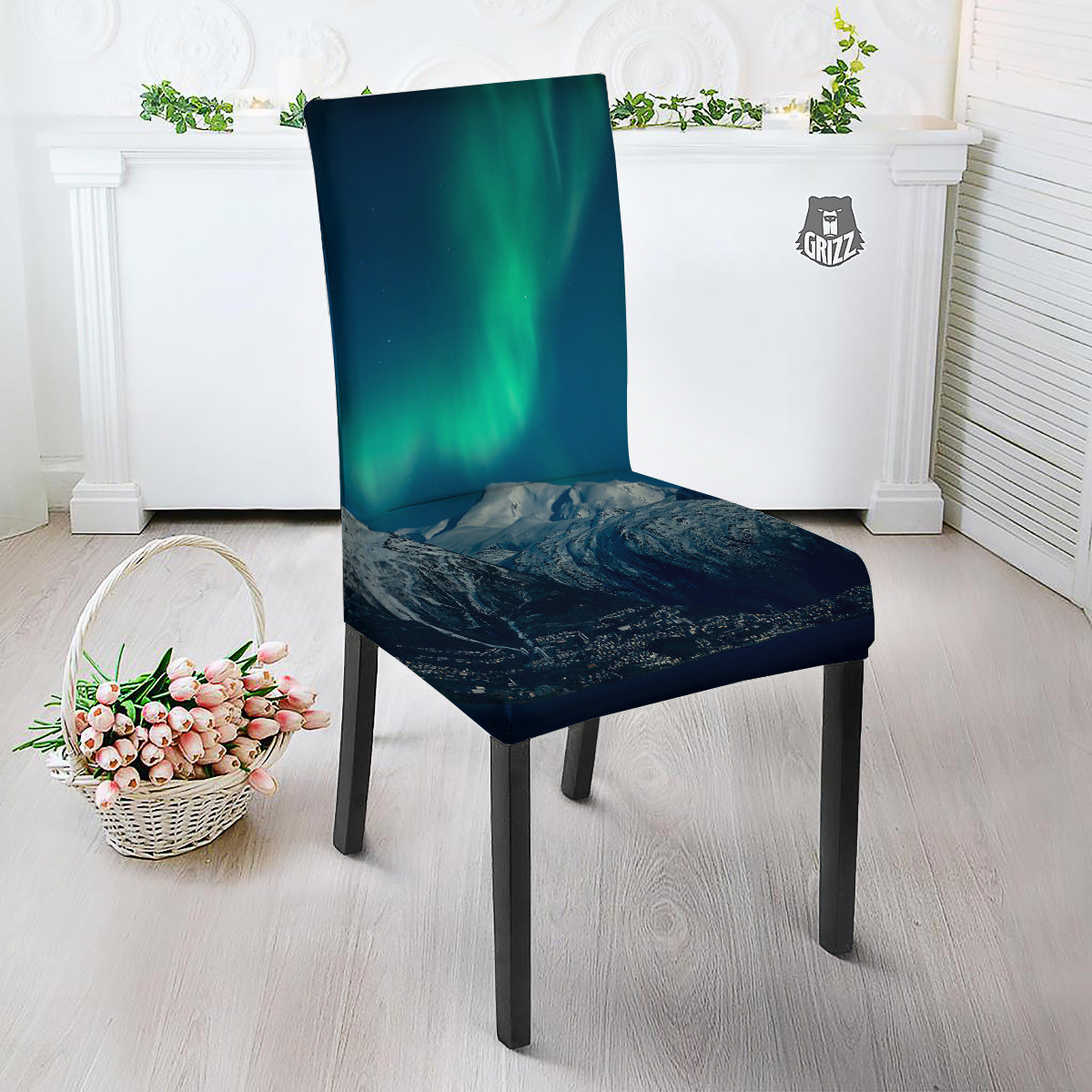 Northern Lights Print Dining Chair Slipcover-grizzshop