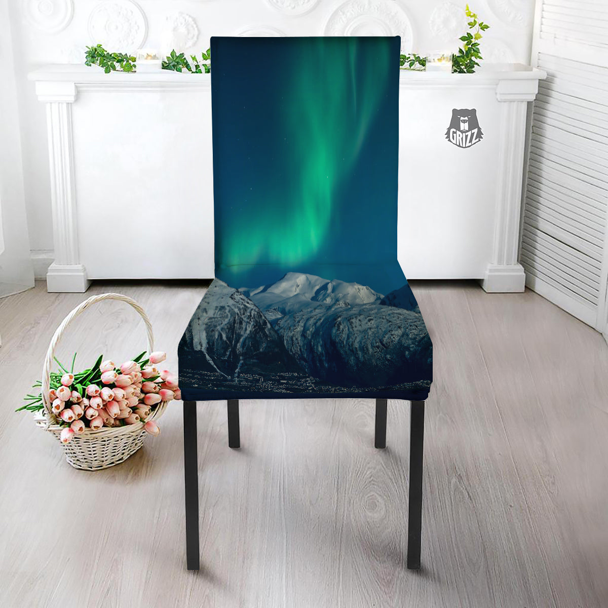 Northern Lights Print Dining Chair Slipcover-grizzshop