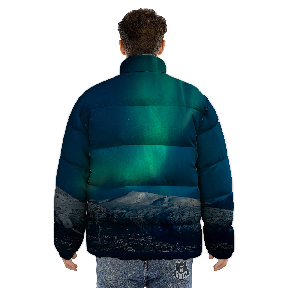Northern Lights Print Puffer Jacket-grizzshop