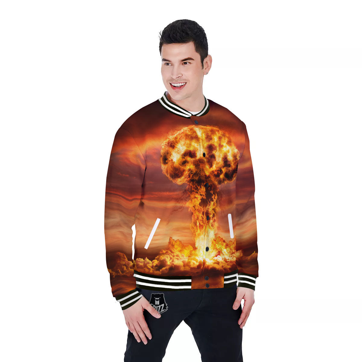 Nuclear Bomb Explosion Print Baseball Jacket-grizzshop
