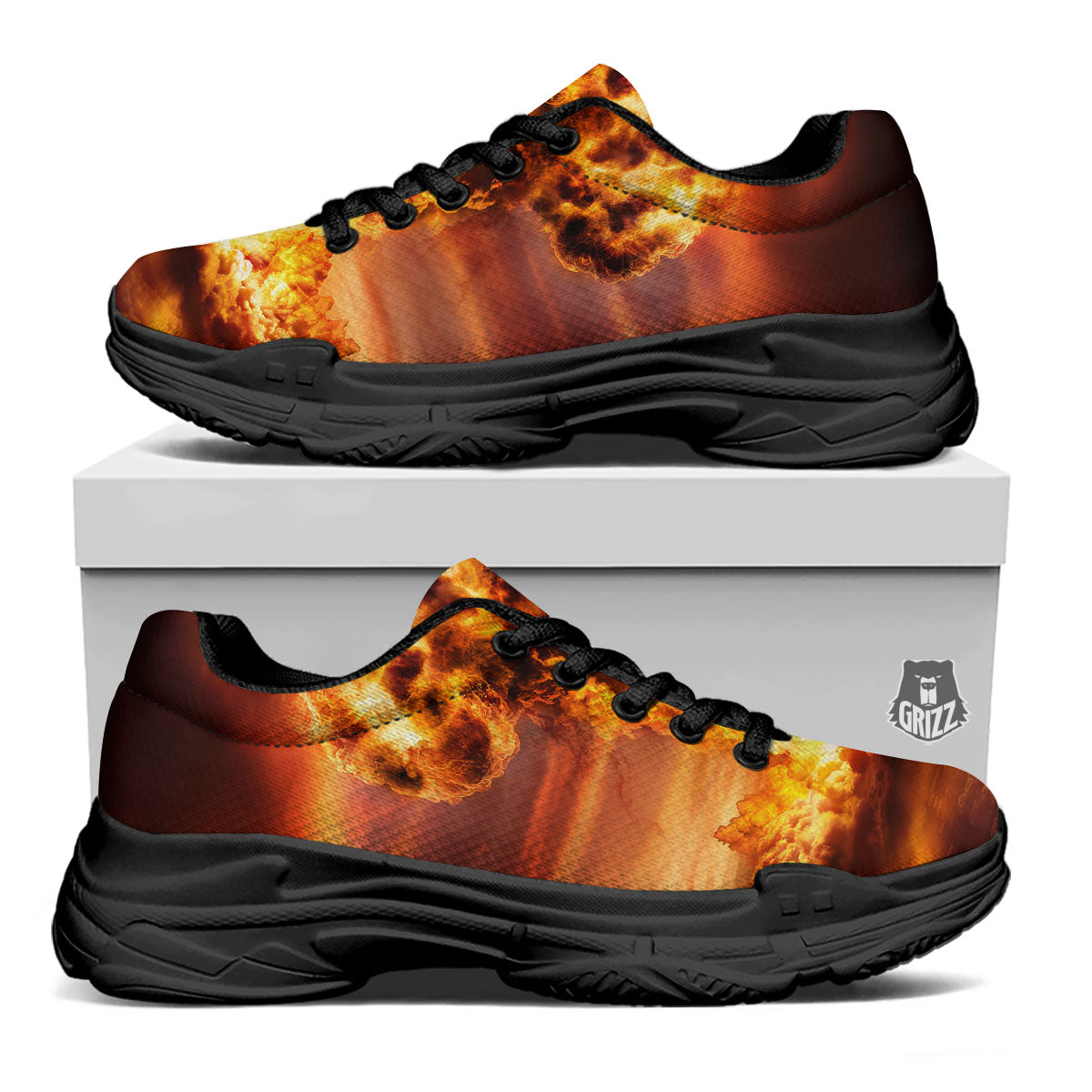 Nuclear Bomb Explosion Print Black Chunky Shoes-grizzshop