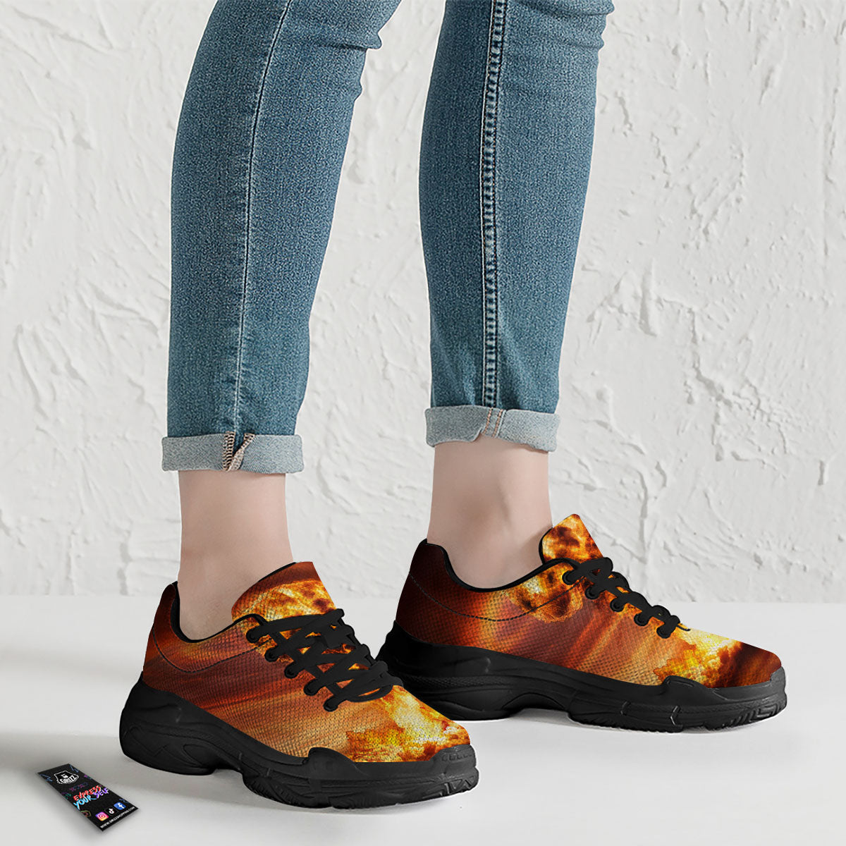 Nuclear Bomb Explosion Print Black Chunky Shoes-grizzshop