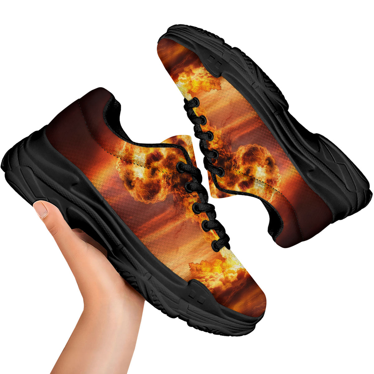 Nuclear Bomb Explosion Print Black Chunky Shoes-grizzshop
