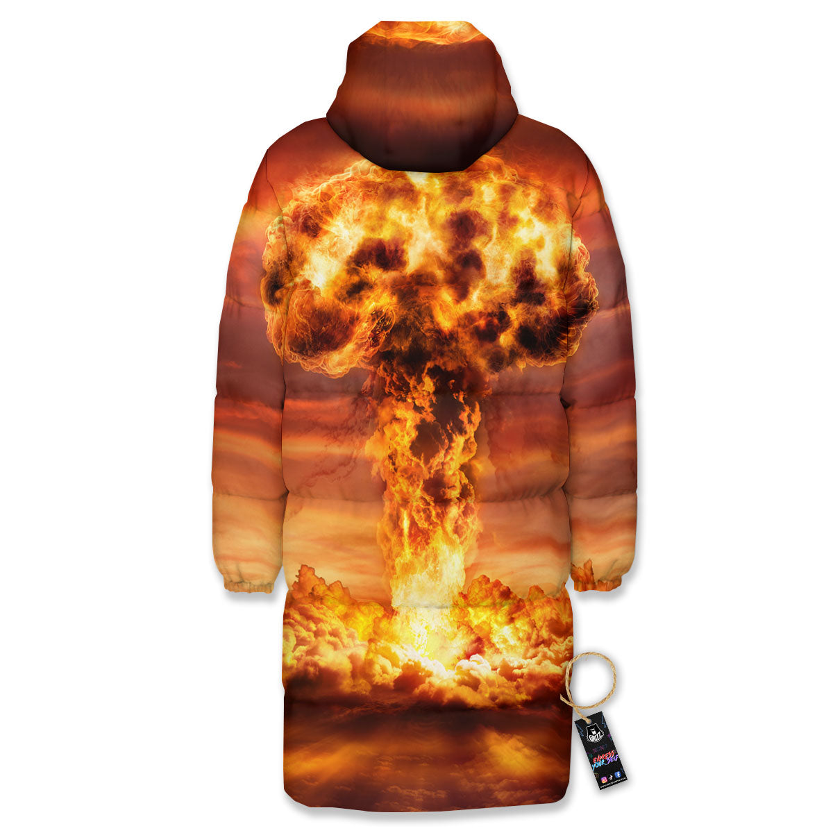 Nuclear Bomb Explosion Print Long Down Jacket-grizzshop