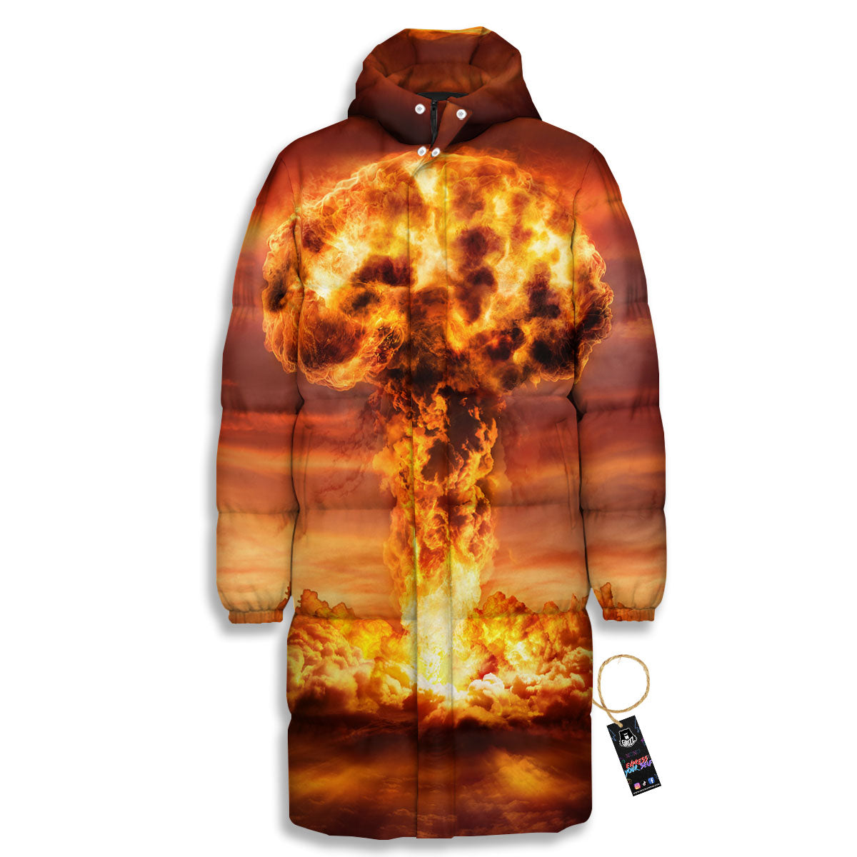 Nuclear Bomb Explosion Print Long Down Jacket-grizzshop