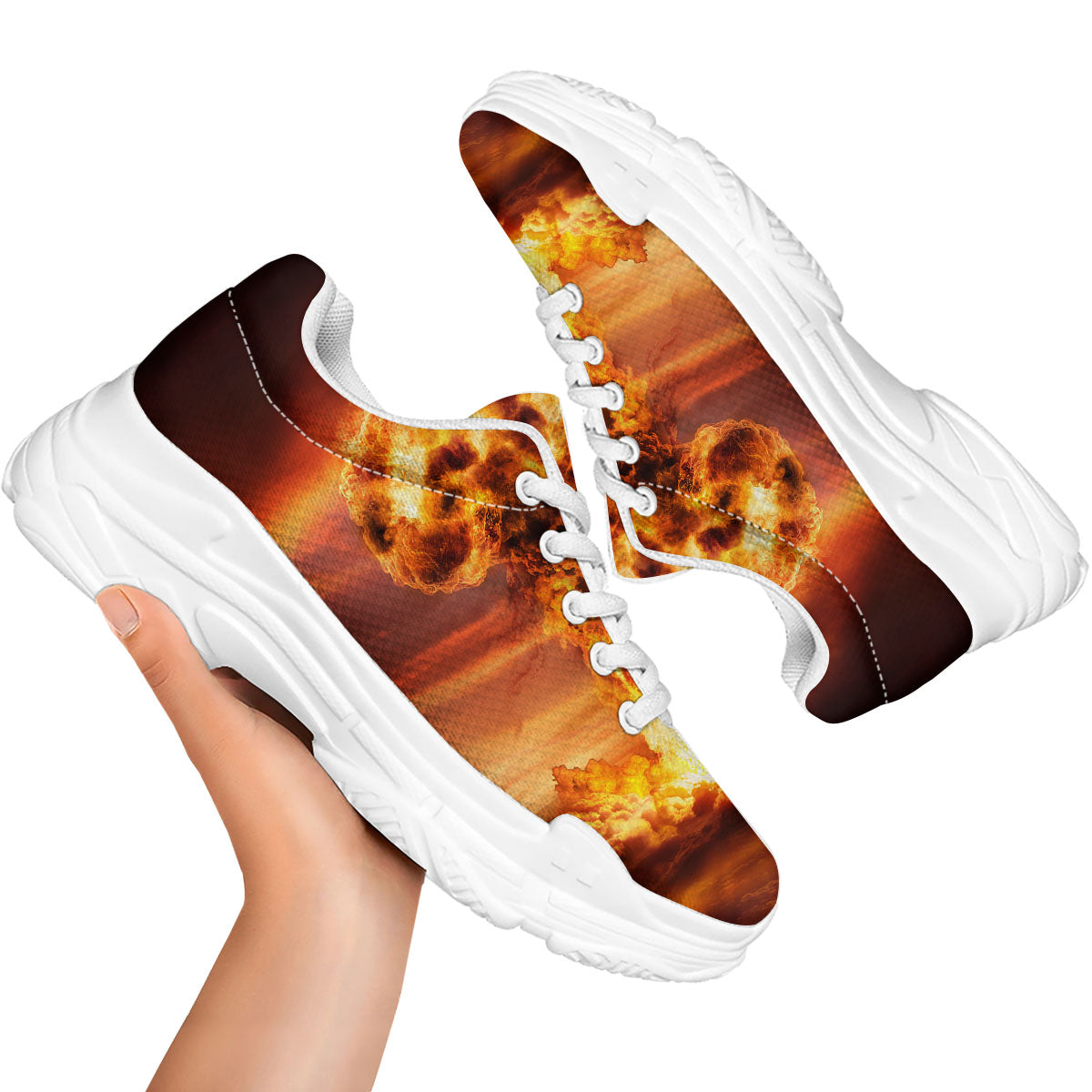 Nuclear Bomb Explosion Print White Chunky Shoes-grizzshop