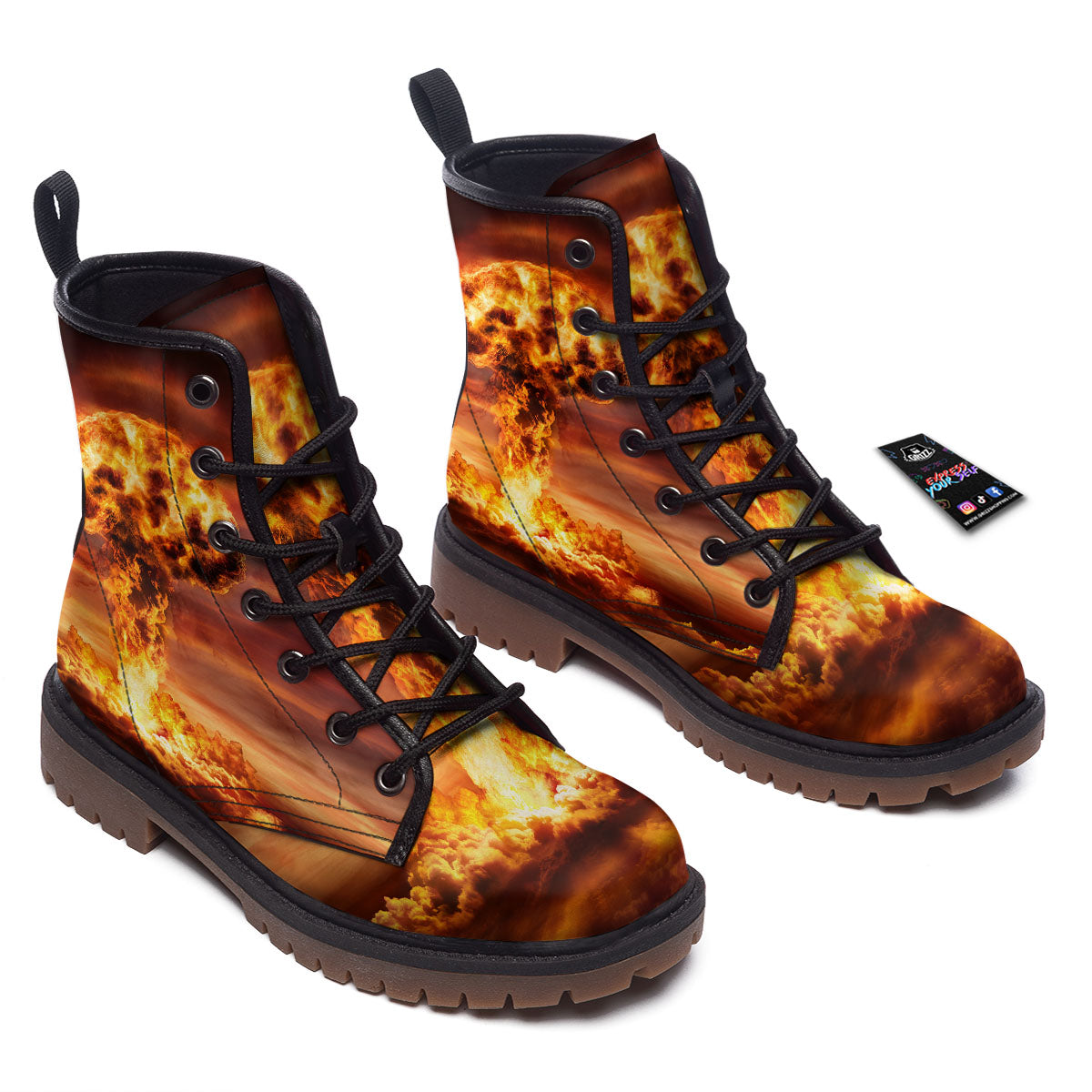 Nuclear Bomb Explosion Print Work Boots-grizzshop