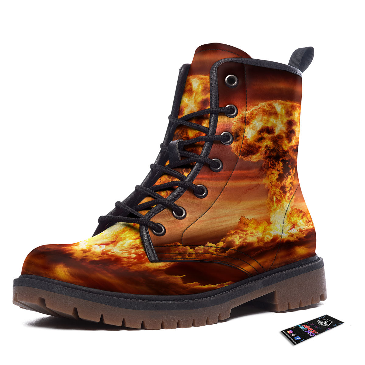 Nuclear Bomb Explosion Print Work Boots-grizzshop