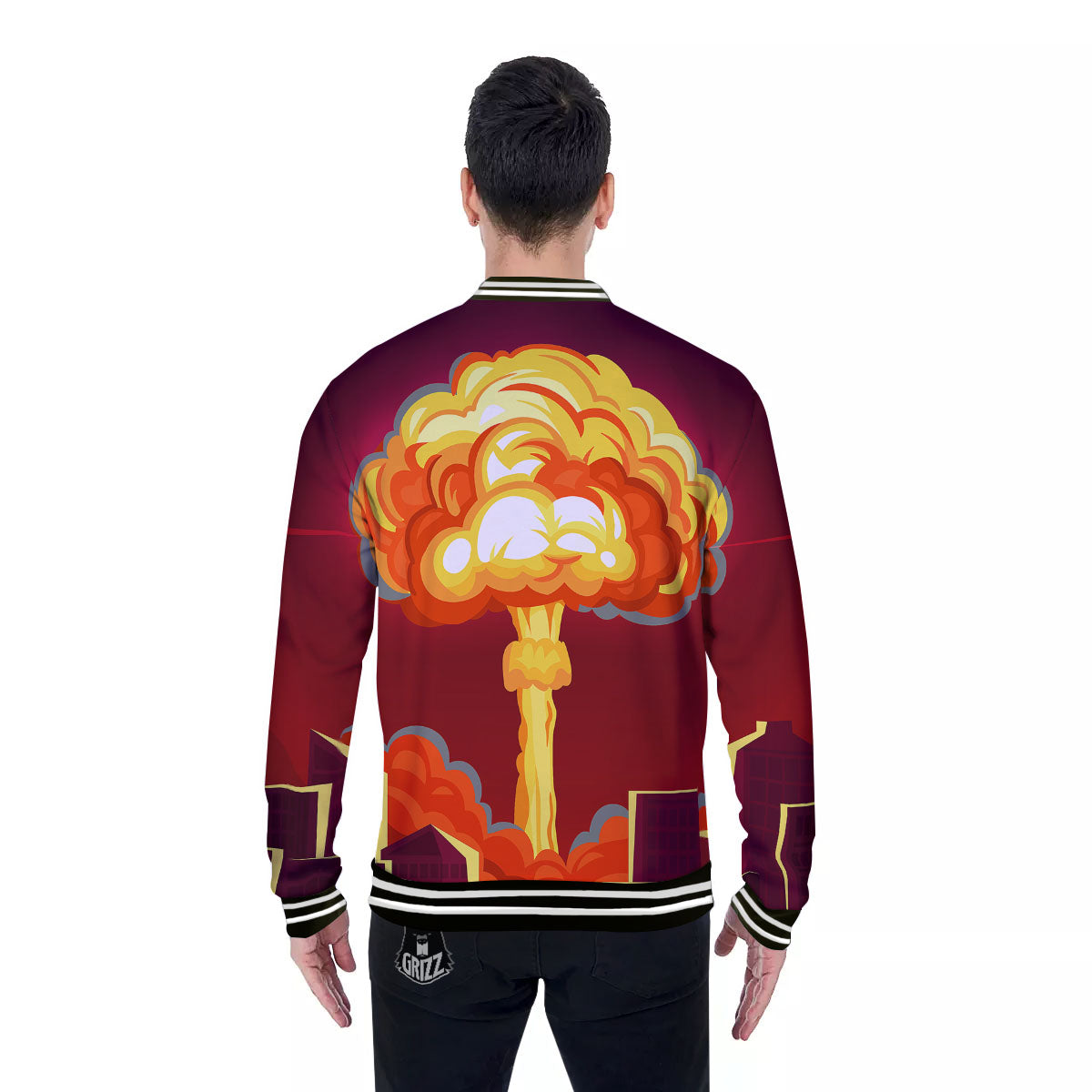 Nuclear Explosion In City Print Baseball Jacket-grizzshop