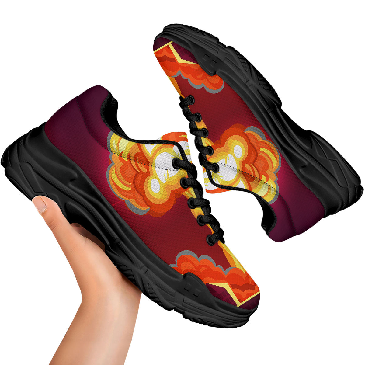 Nuclear Explosion In City Print Black Chunky Shoes-grizzshop
