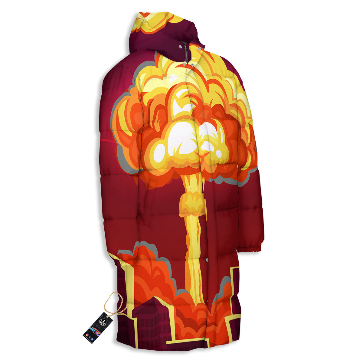 Nuclear Explosion In City Print Long Down Jacket-grizzshop