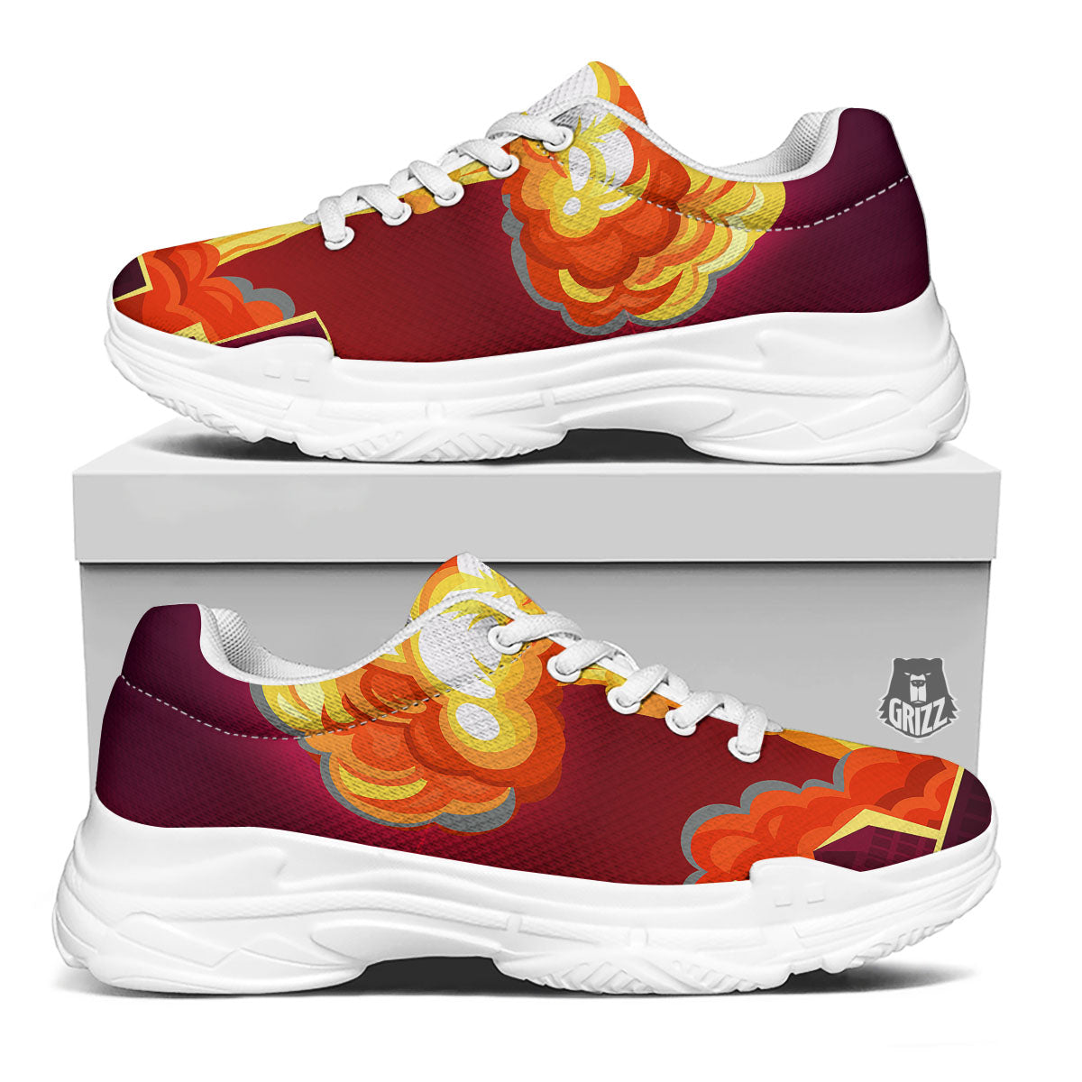 Nuclear Explosion In City Print White Chunky Shoes-grizzshop