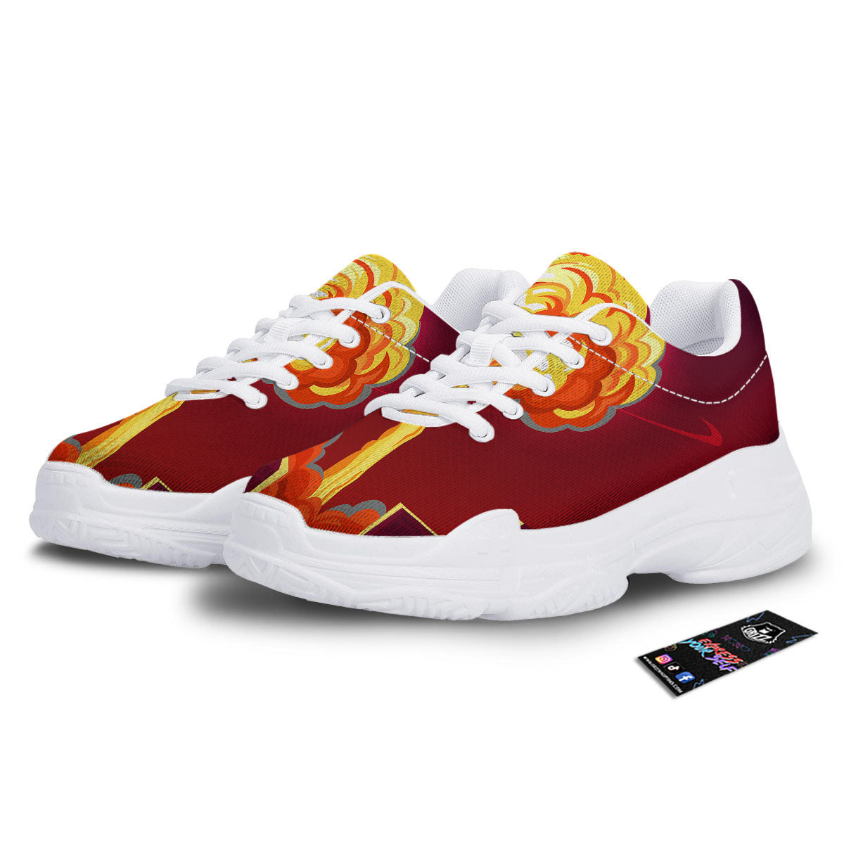 Nuclear Explosion In City Print White Chunky Shoes-grizzshop