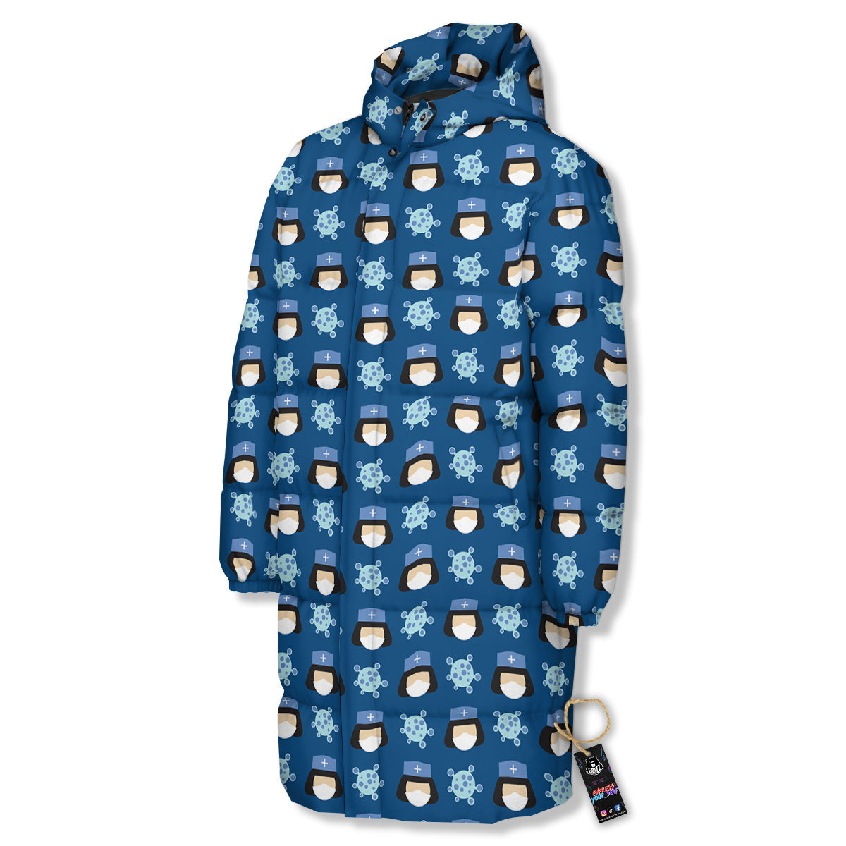 Nurse Cute Cartoon Print Pattern Long Down Jacket-grizzshop