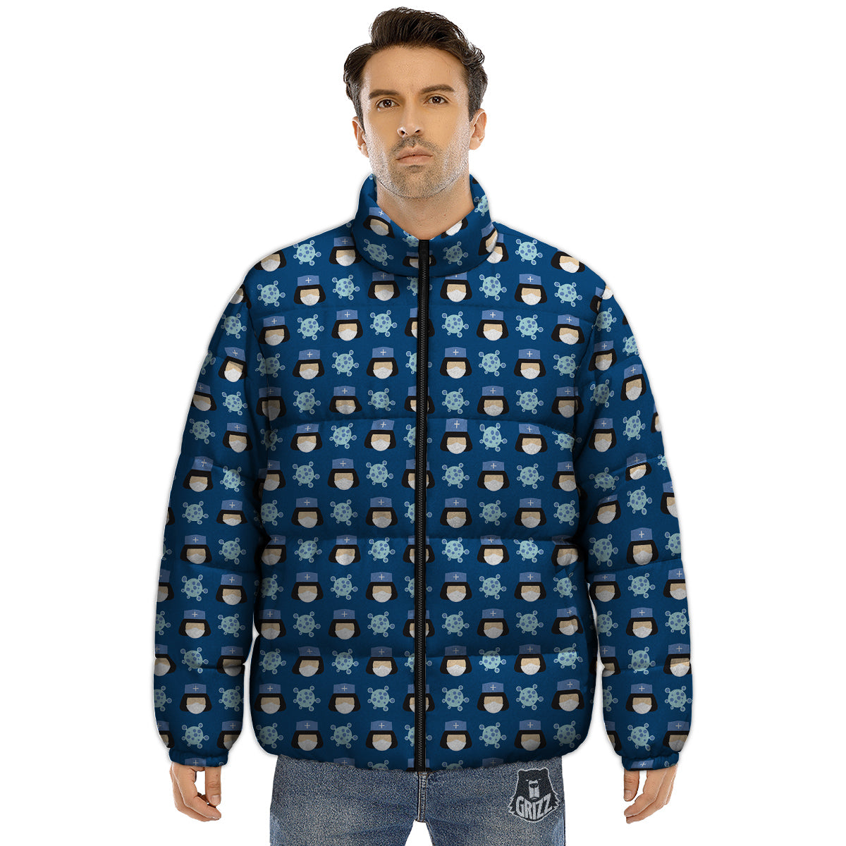 Nurse Cute Cartoon Print Pattern Puffer Jacket-grizzshop