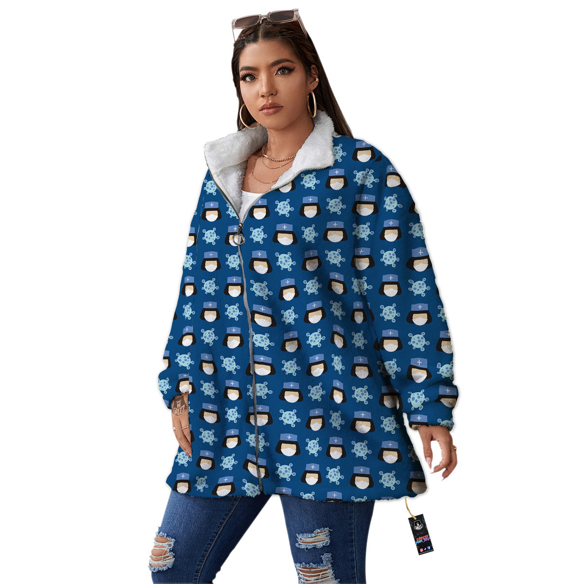 Nurse Cute Cartoon Print Pattern Women's Sherpa Jacket-grizzshop