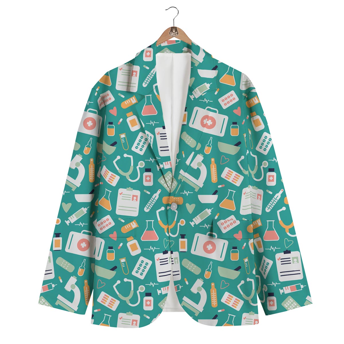 Nurse Pattern Print Men's Blazer-grizzshop