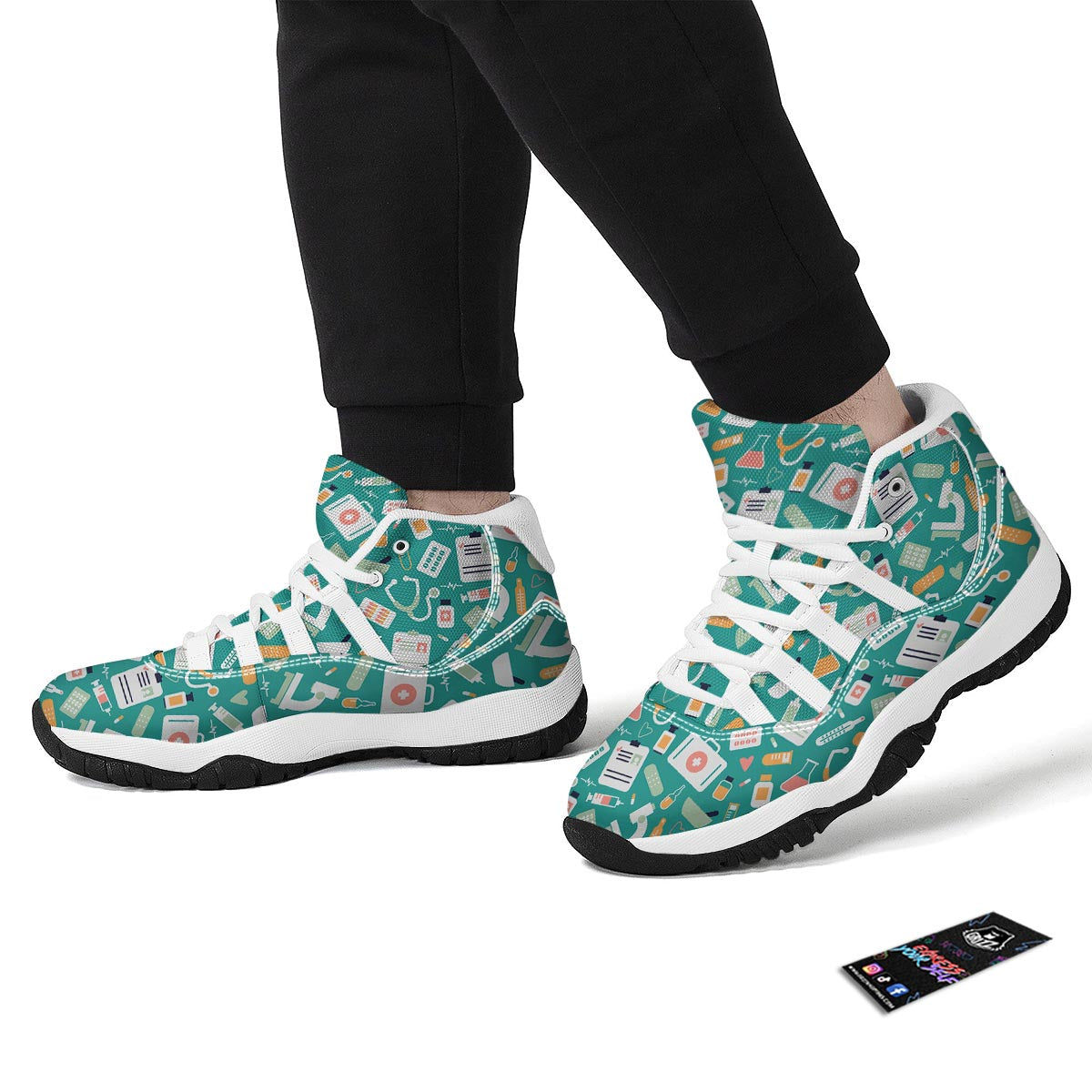 Nurse Pattern Print White Bball Shoes-grizzshop