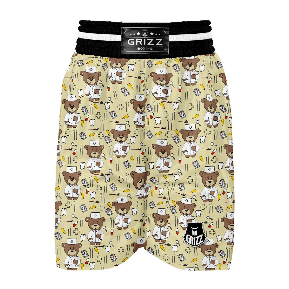 Nurse Teddy Bear Pattern Print Boxing Shorts-grizzshop