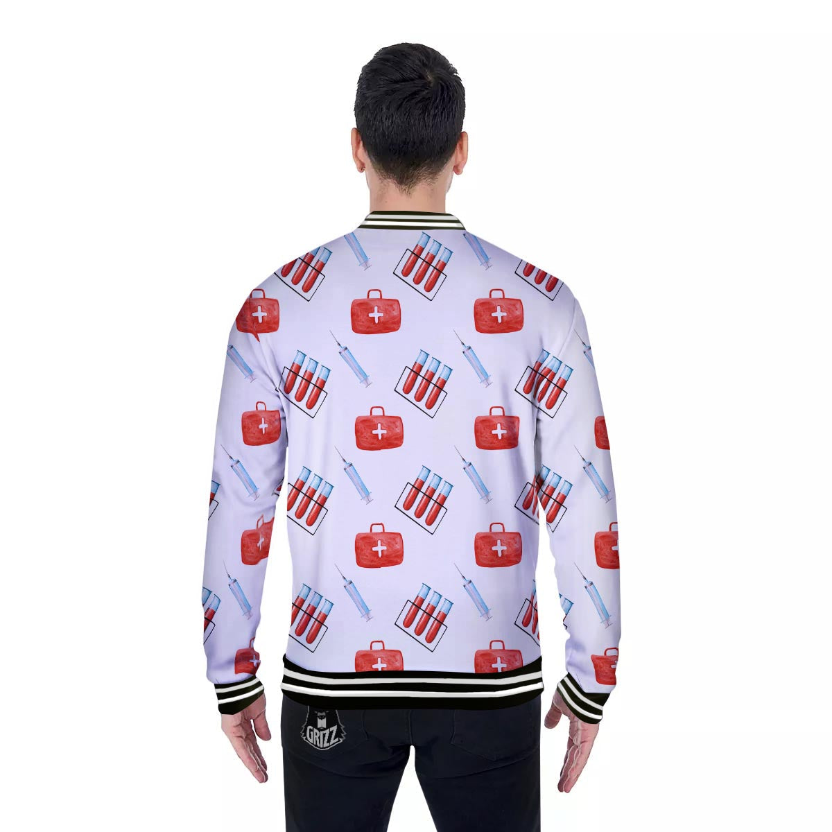 Nurse White And Red Print Pattern Baseball Jacket-grizzshop