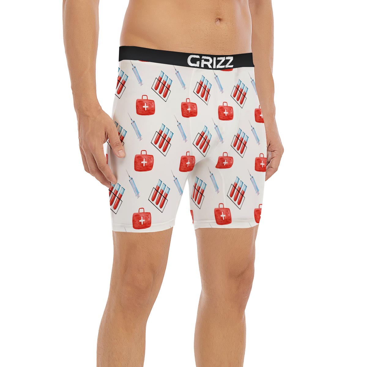 Nurse White And Red Print Pattern Boxer Briefs-grizzshop