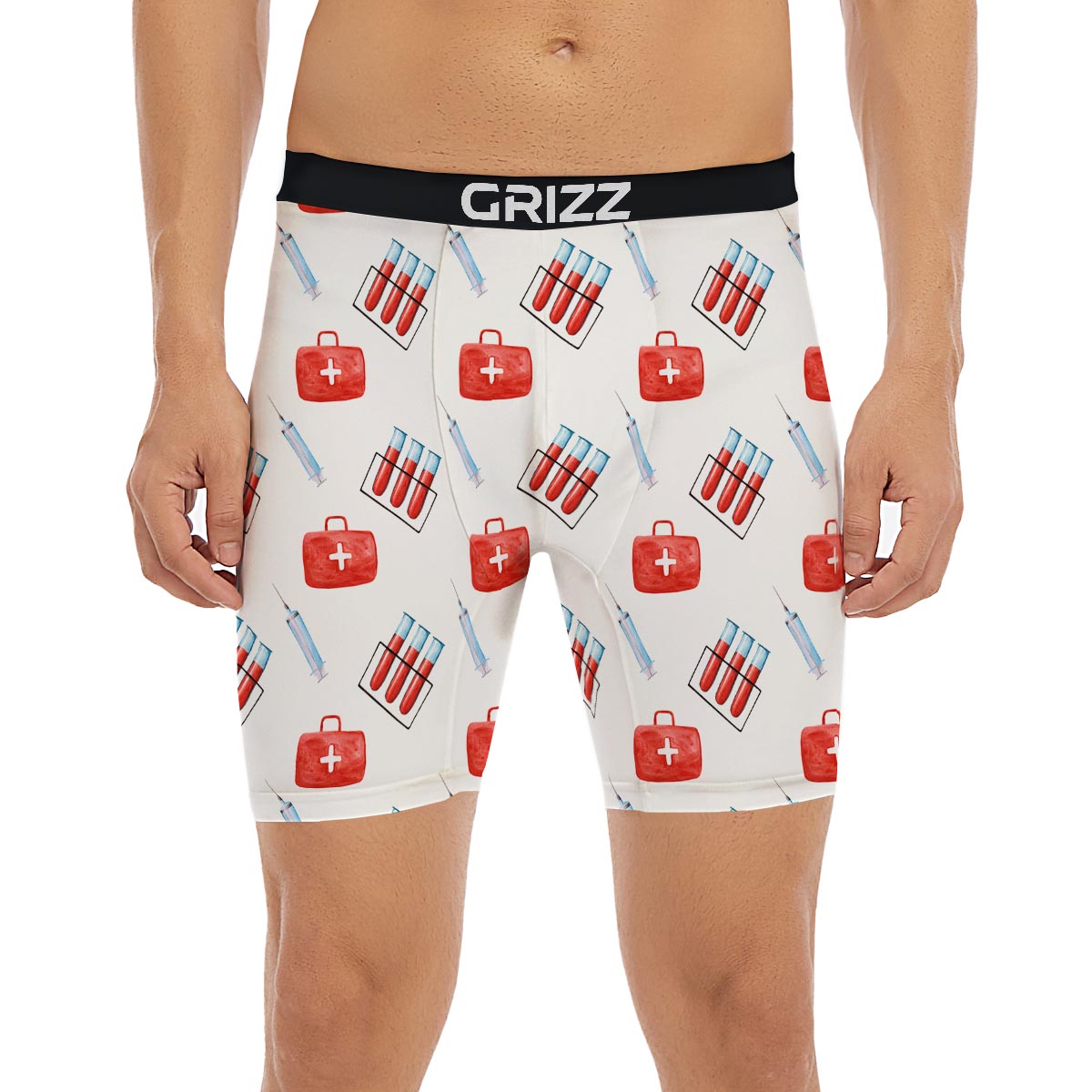 Nurse White And Red Print Pattern Boxer Briefs-grizzshop