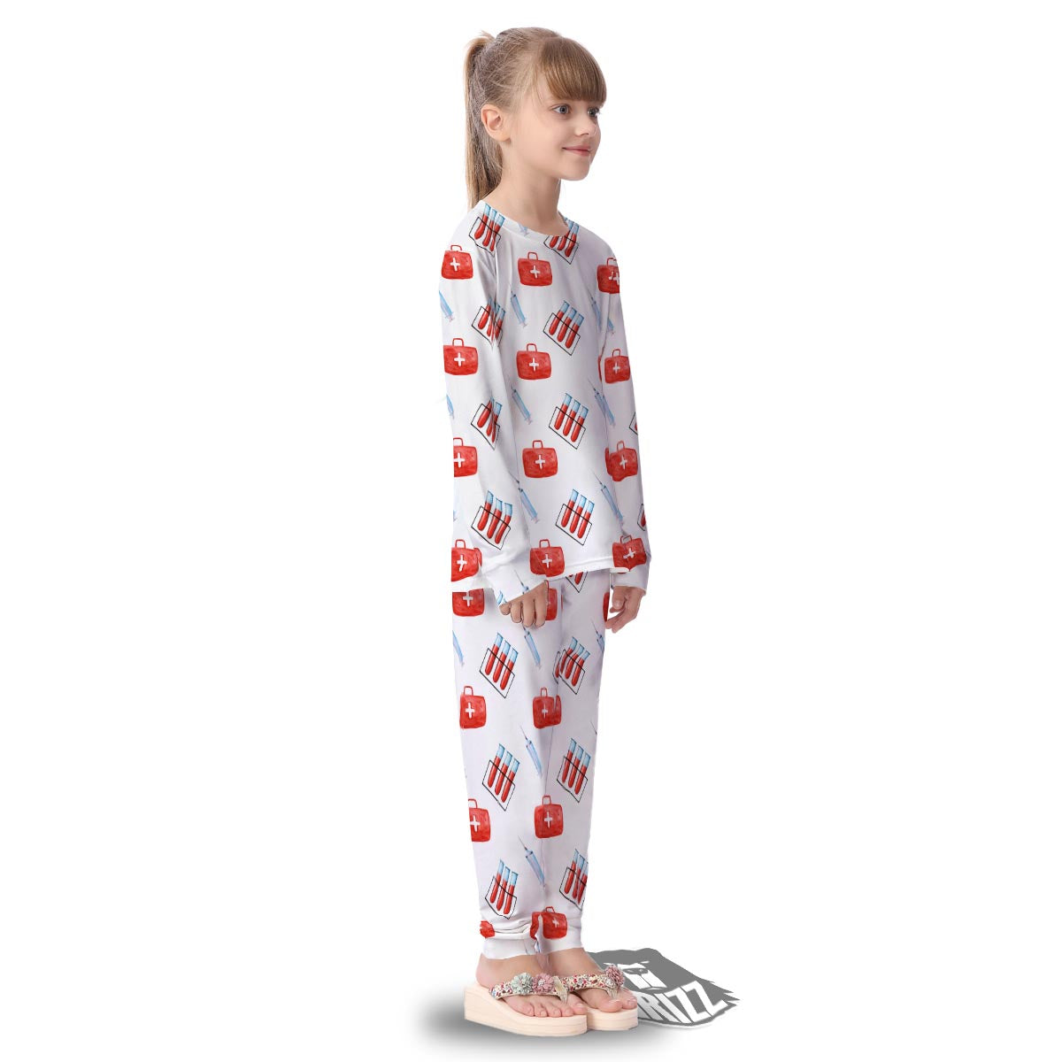 Nurse White And Red Print Pattern Kid's Pajamas-grizzshop