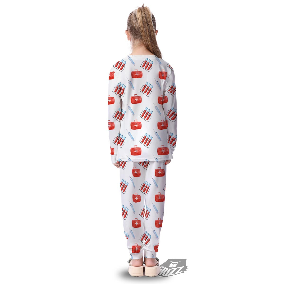 Nurse White And Red Print Pattern Kid's Pajamas-grizzshop
