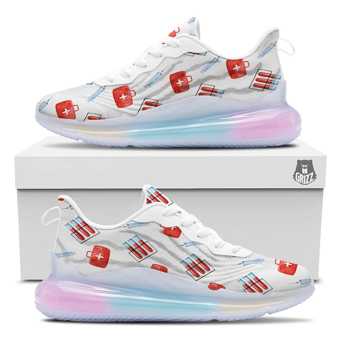 Nurse White And Red Print Pattern Running Sneakers-grizzshop