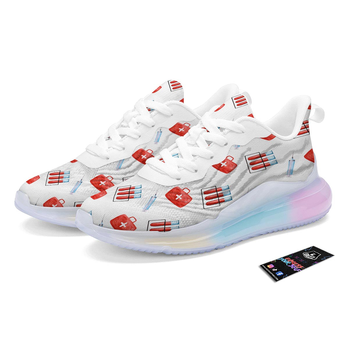 Nurse White And Red Print Pattern Running Sneakers-grizzshop