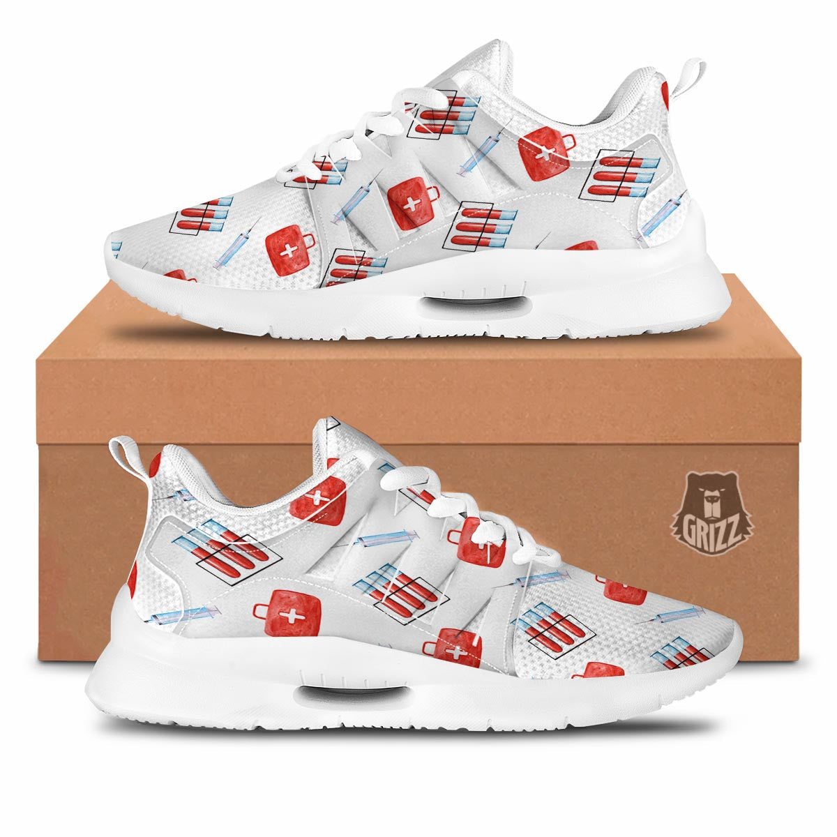 Nurse White And Red Print Pattern Tennis Shoes-grizzshop