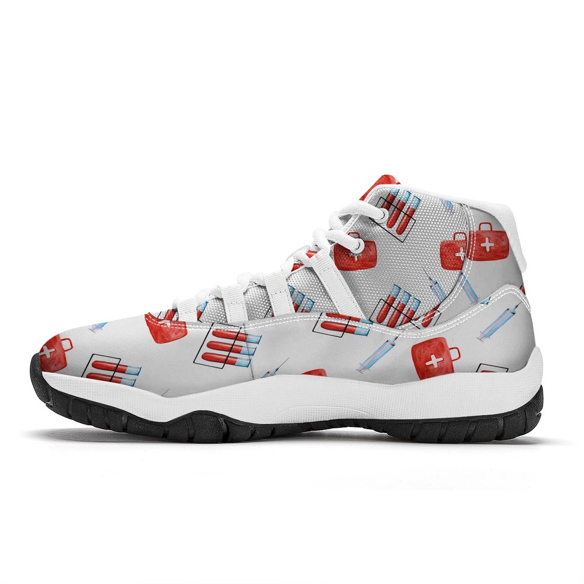 Nurse White And Red Print Pattern White Bball Shoes-grizzshop