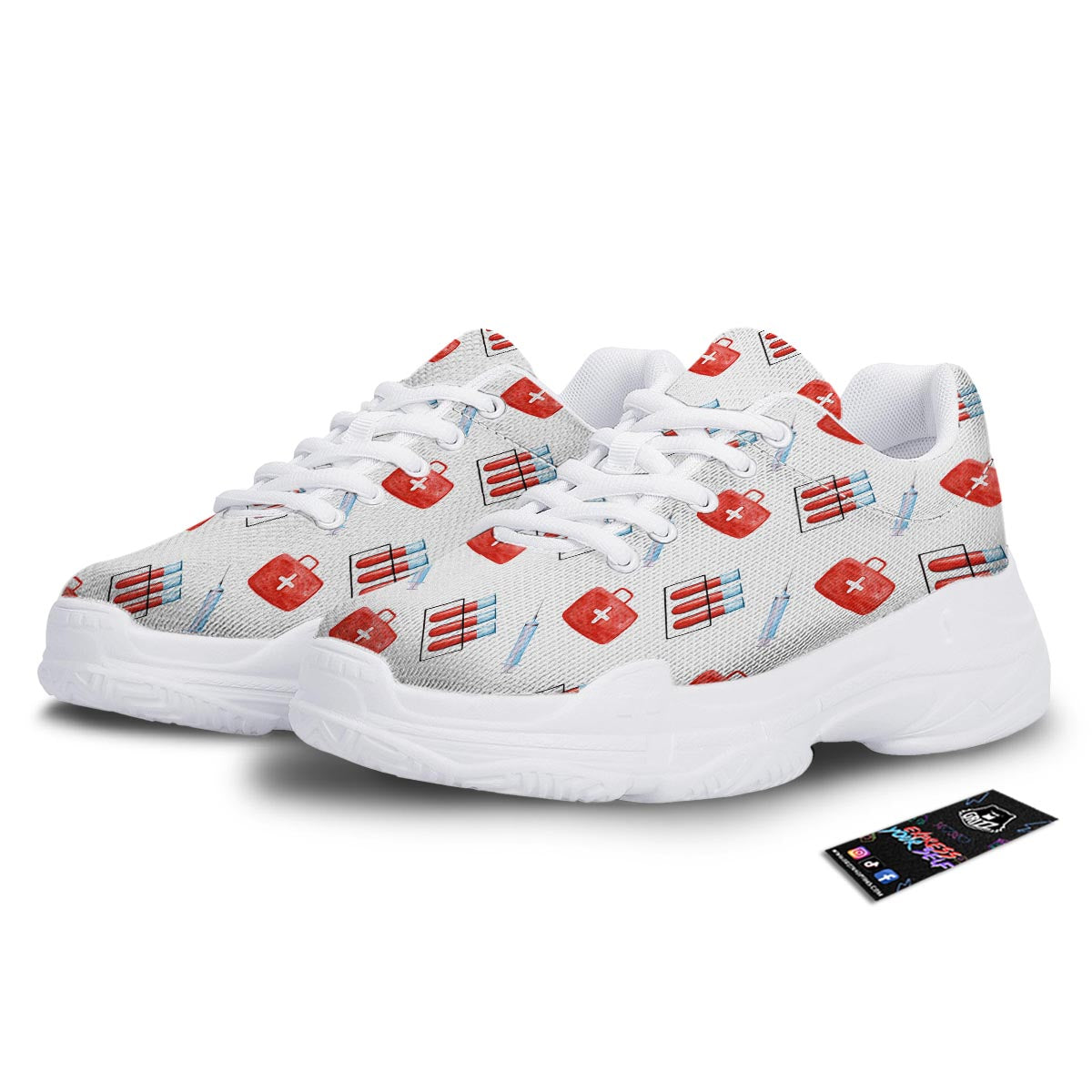 Nurse White And Red Print Pattern White Chunky Shoes-grizzshop
