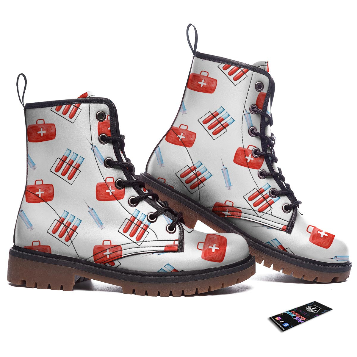Nurse White And Red Print Pattern Work Boots-grizzshop