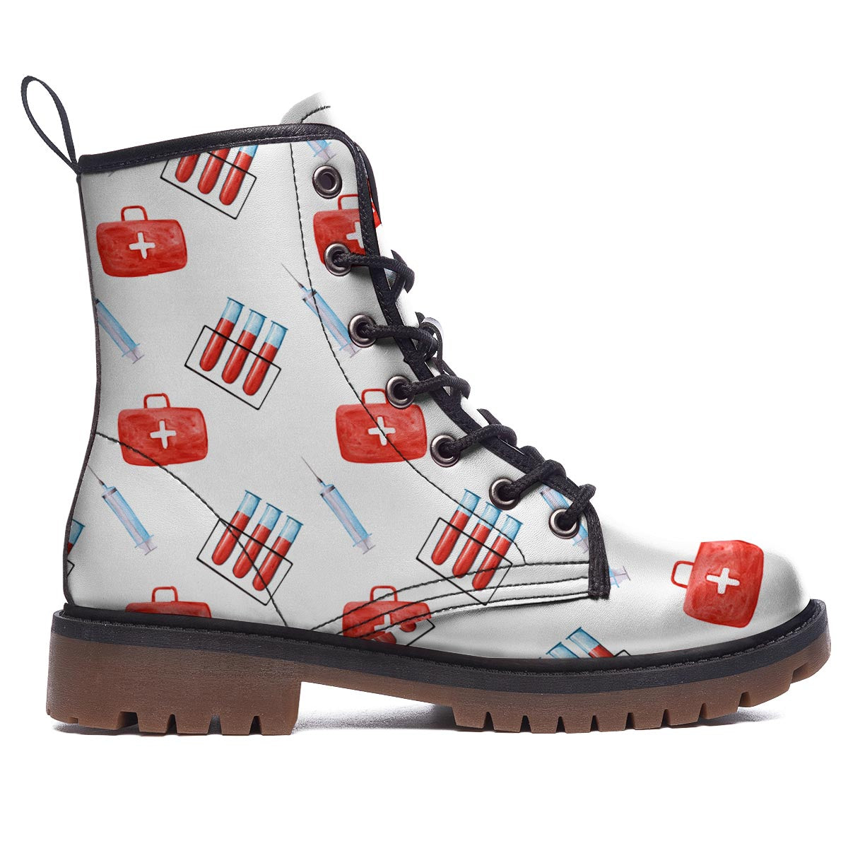 Nurse White And Red Print Pattern Work Boots-grizzshop