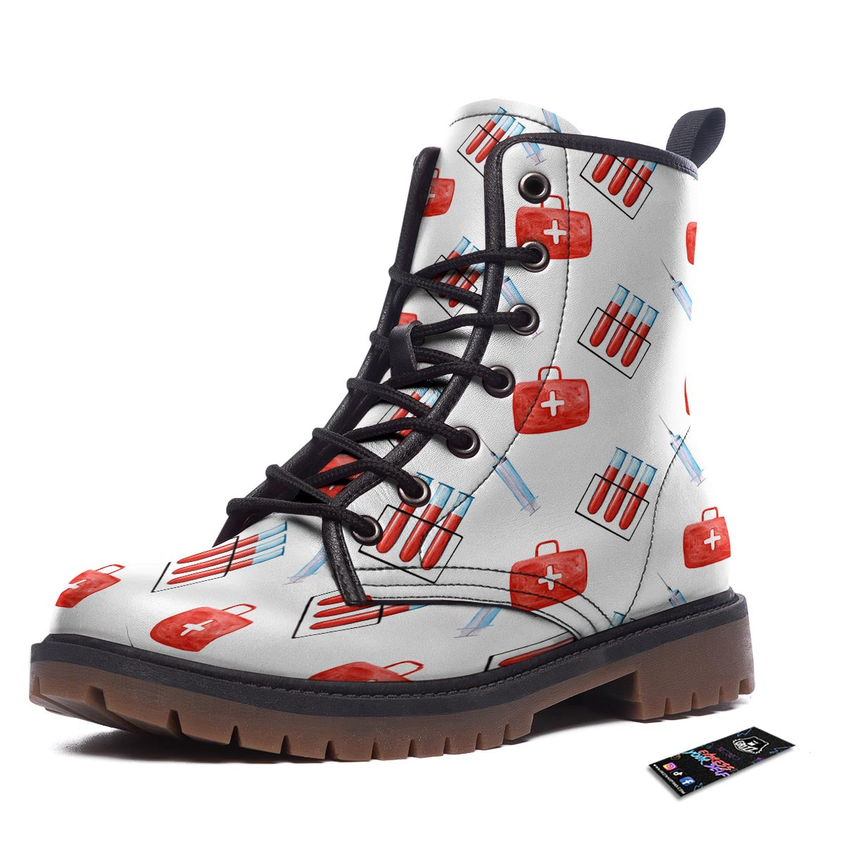 Nurse White And Red Print Pattern Work Boots-grizzshop