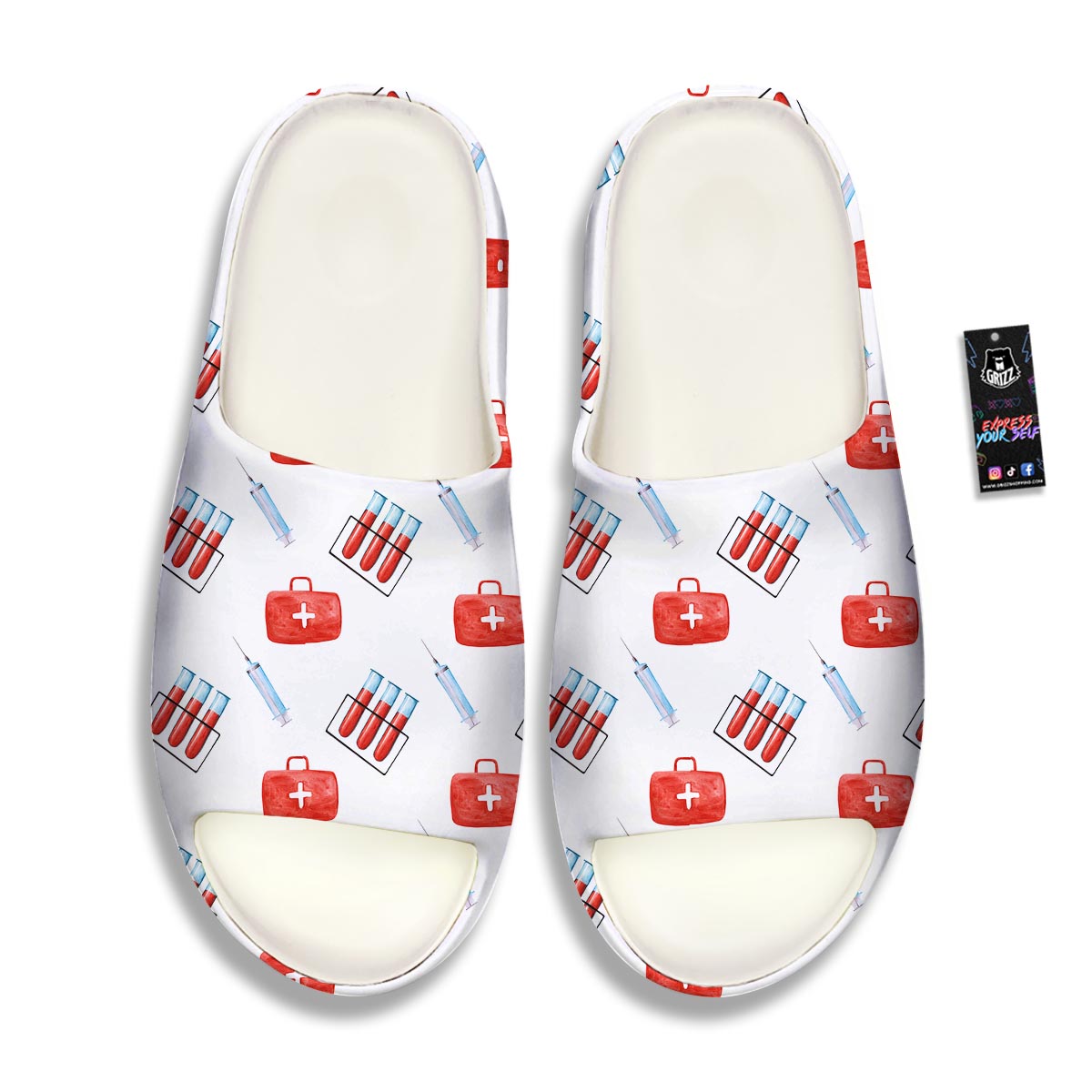 Nurse White And Red Print Pattern Sandals-grizzshop