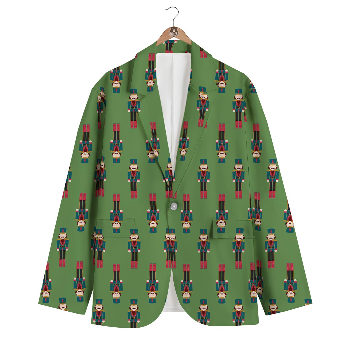 Nutcracker Green Pattern Print Men's Blazer-grizzshop