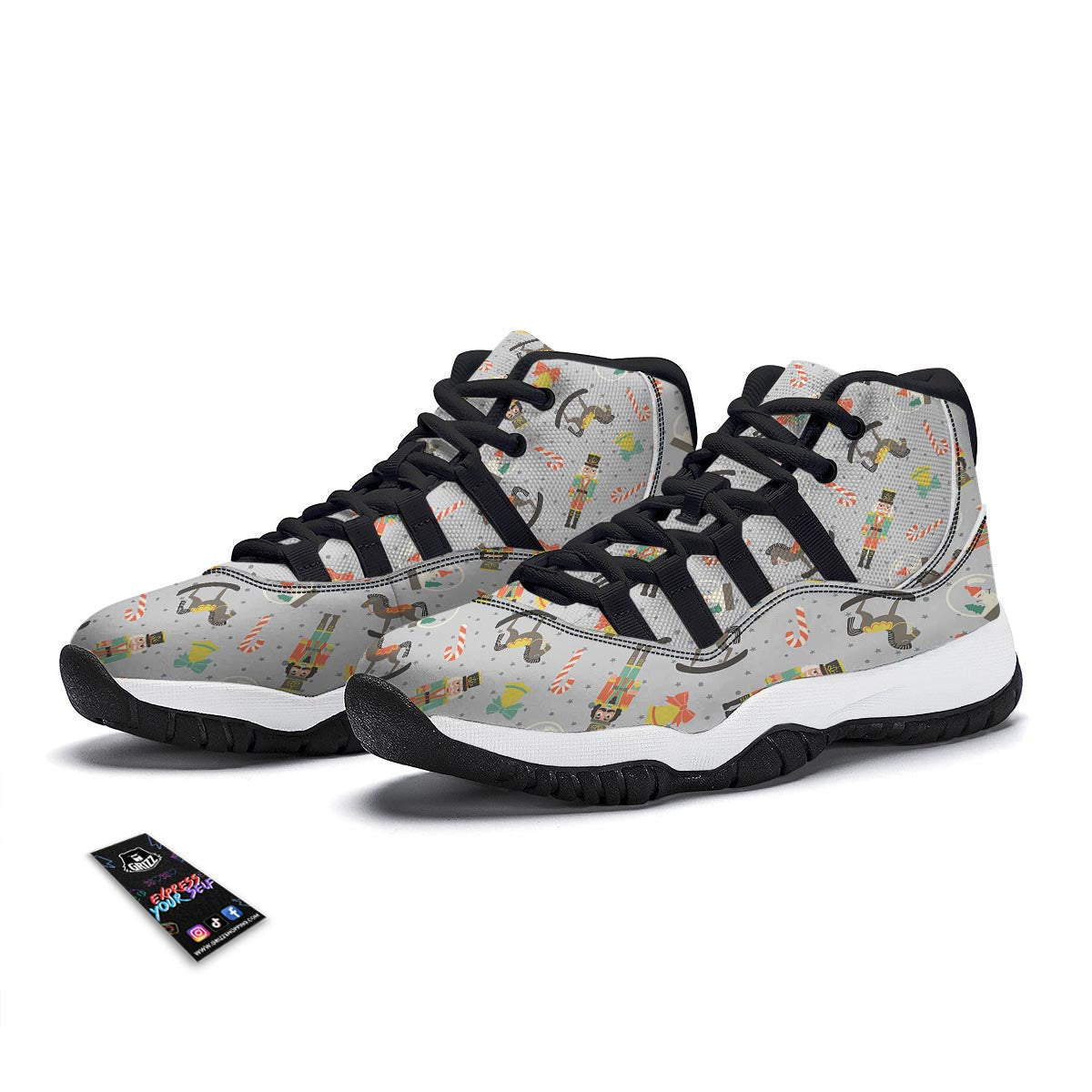 Nutcracker Pattern Print Black Bball Shoes-grizzshop