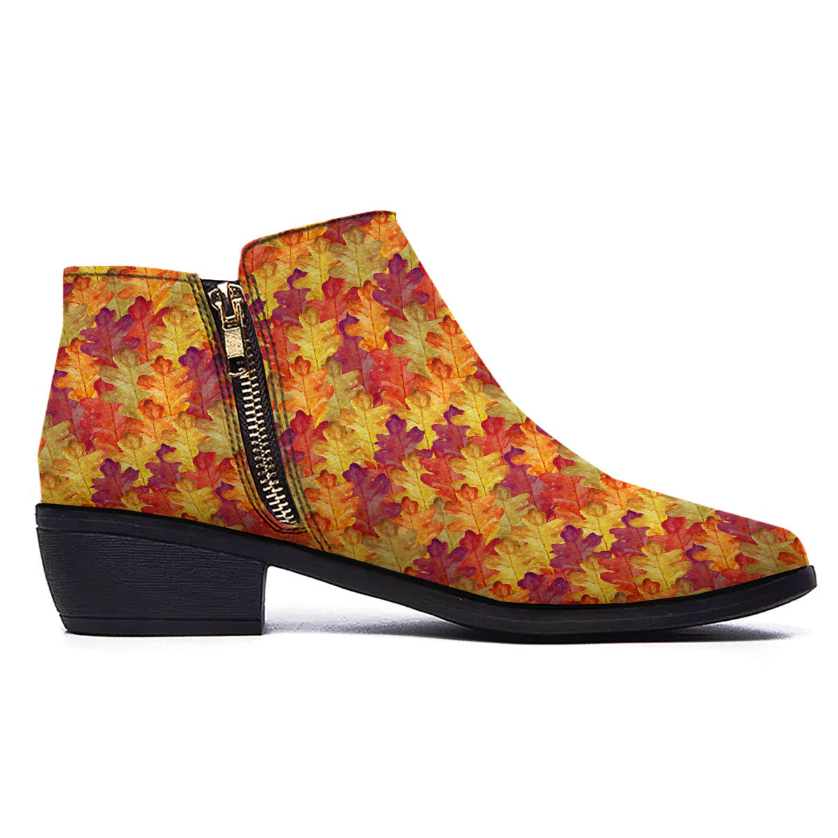 Oak Leaf Autumn Print Ankle Boots-grizzshop