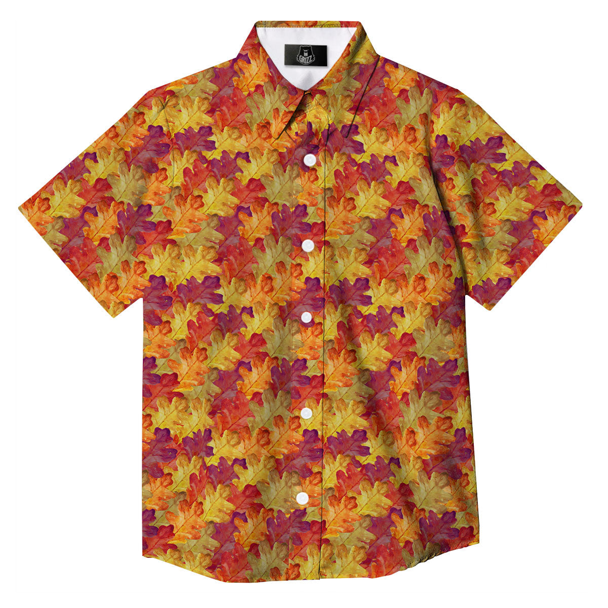 Oak Leaf Autumn Print Button Up Shirt-grizzshop