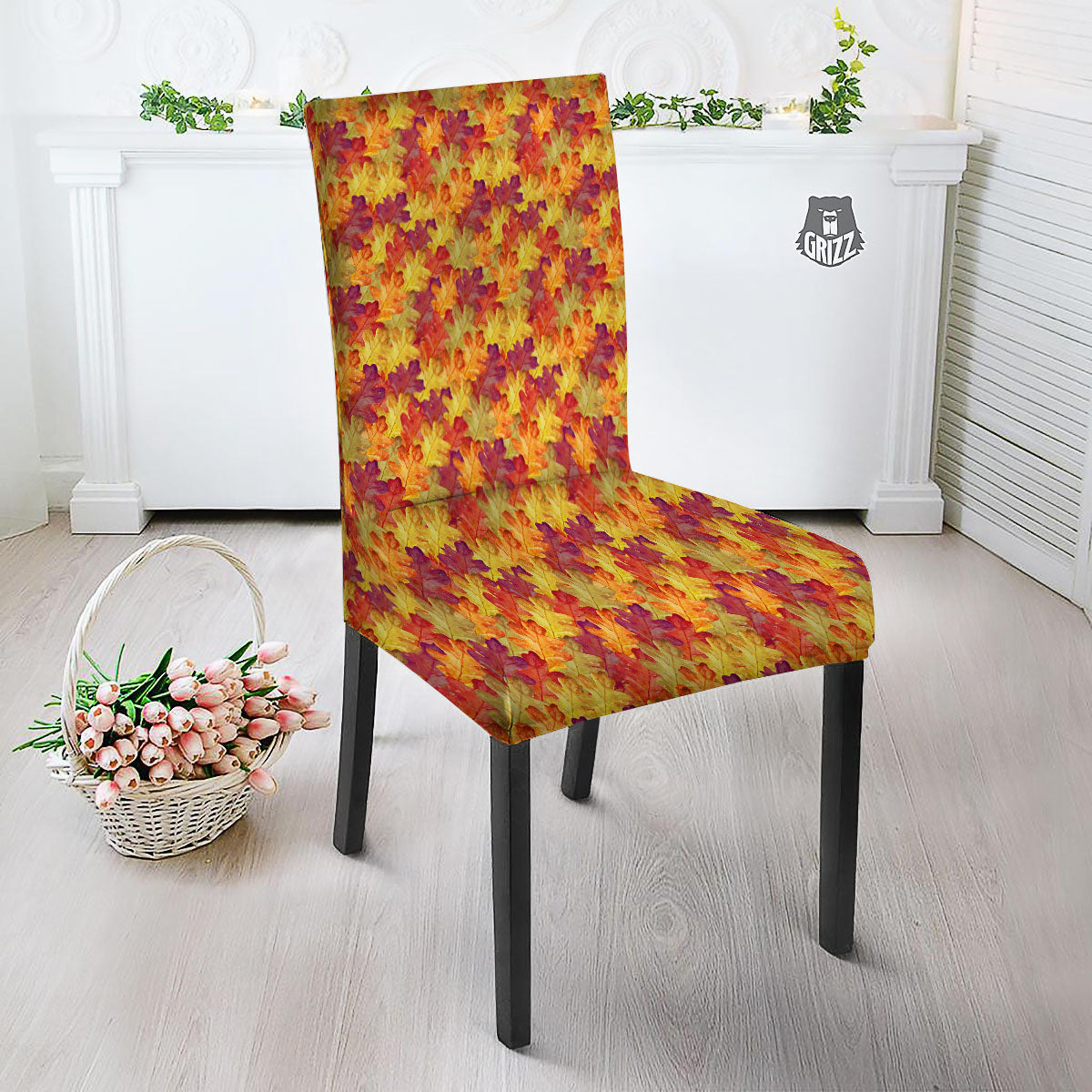Oak Leaf Autumn Print Dining Chair Slipcover-grizzshop