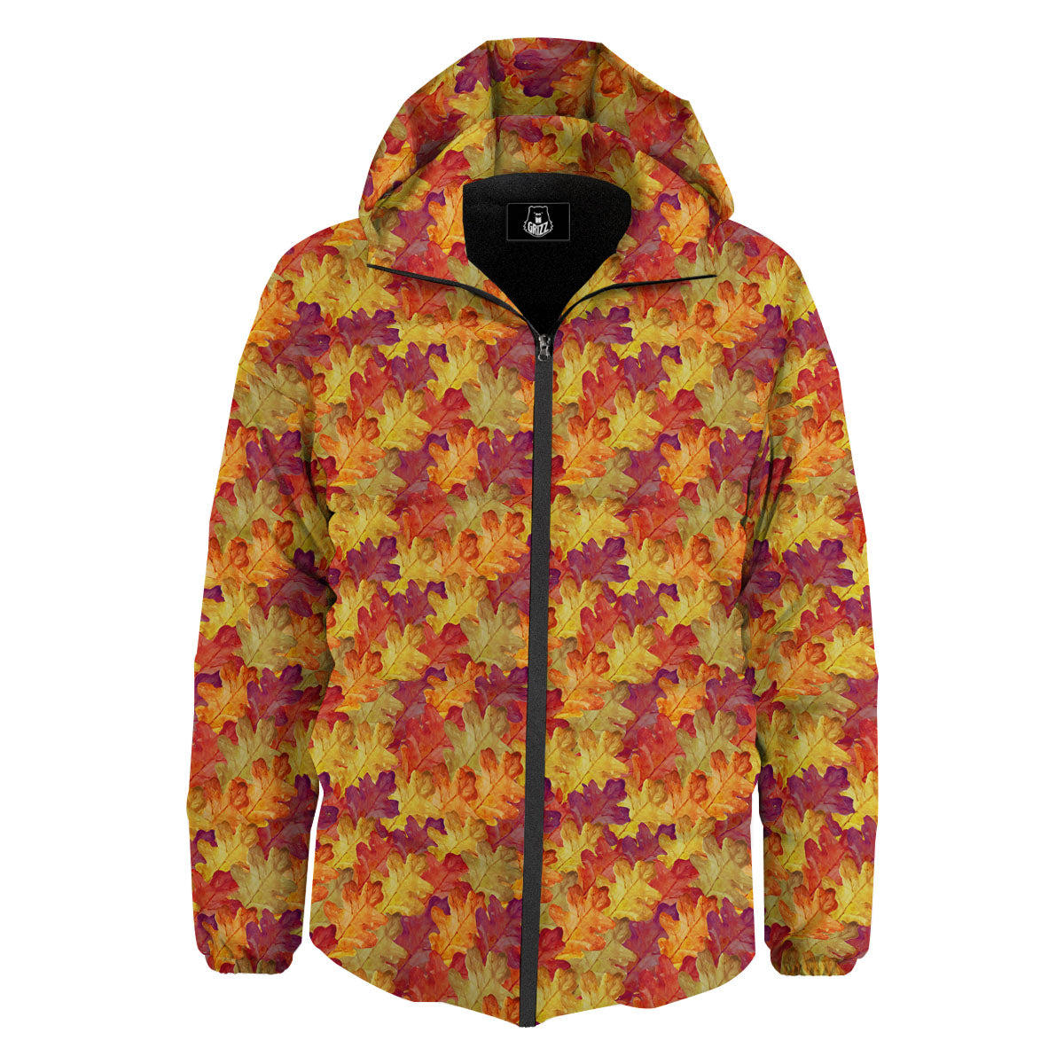 Oak Leaf Autumn Print Down Jacket-grizzshop