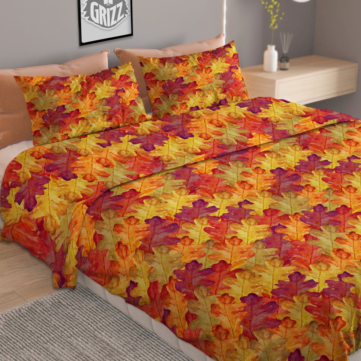 Oak Leaf Autumn Print Duvet Cover Bedding Set