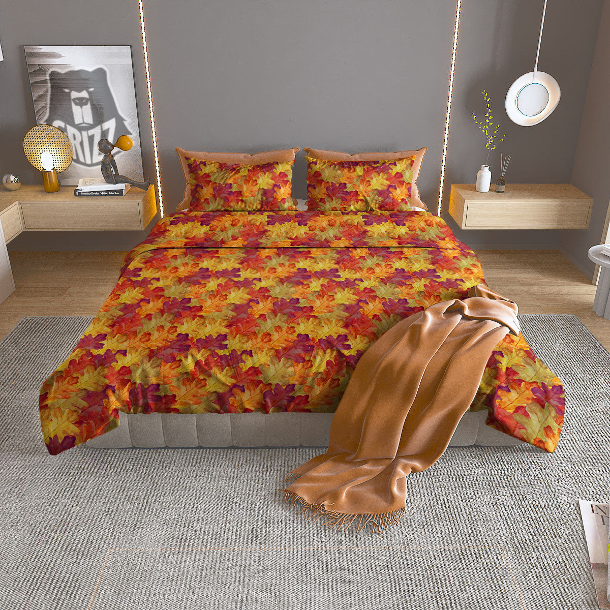 Oak Leaf Autumn Print Duvet Cover Bedding Set