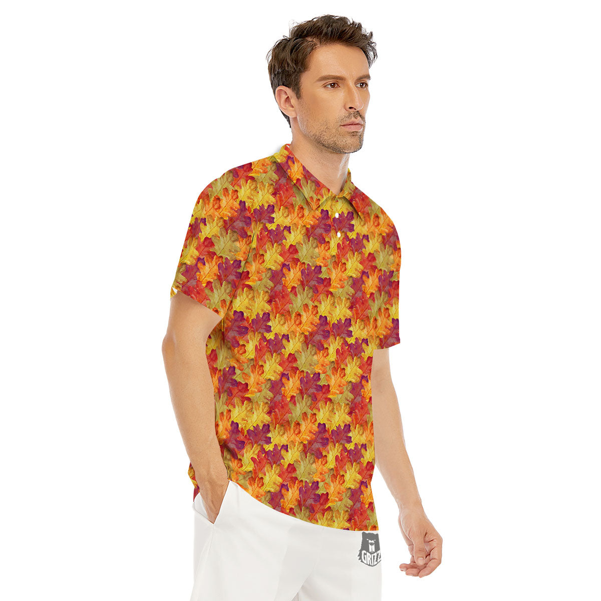 Oak Leaf Autumn Print Men's Golf Shirts-grizzshop