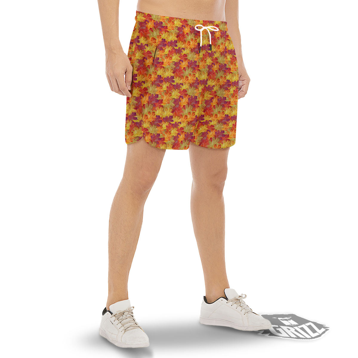 Oak Leaf Autumn Print Men's Gym Shorts-grizzshop
